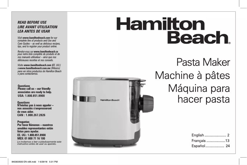 Page n°1 - Mode d'emploi Hamilton Beach 86650