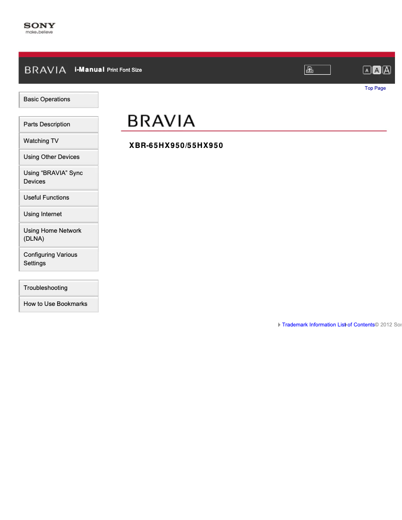 Image de la première page du manuel de l'appareil Bravia XBR-65HX950