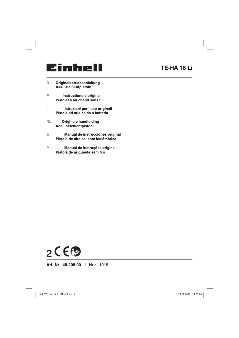 Image de la première page du manuel de l'appareil TE-HA 18 Li