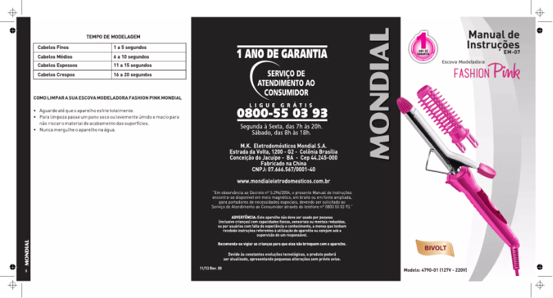 Página 1 del manual Manual de usuario Mondial Fashion Pink EM-07