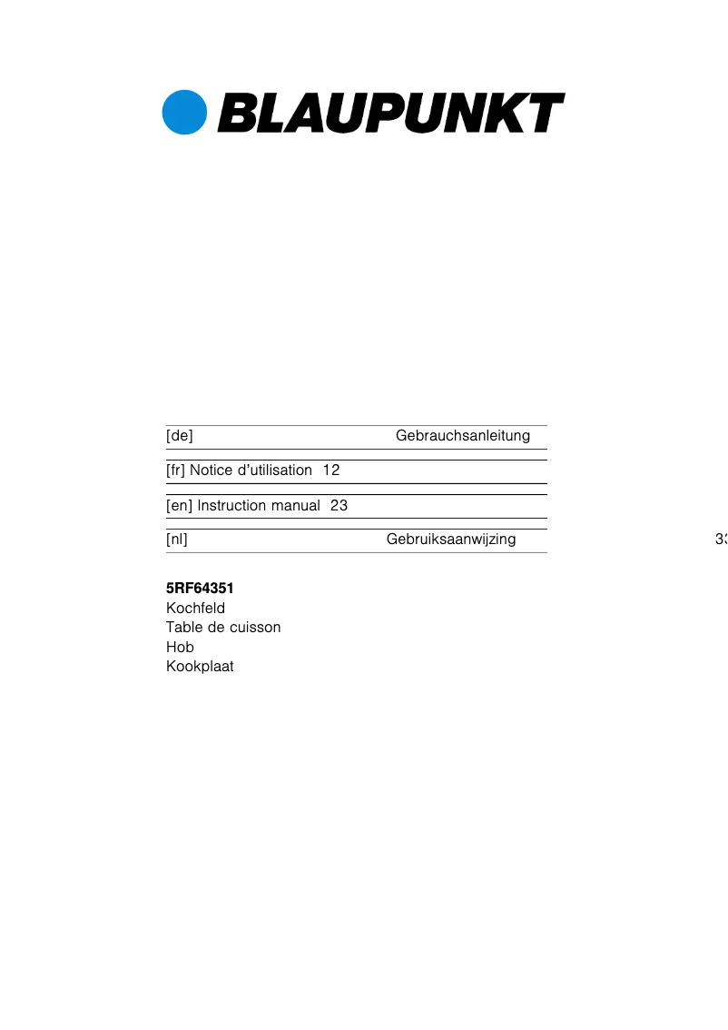 Page 1 de la notice Mode d'emploi Blaupunkt 5RF64351