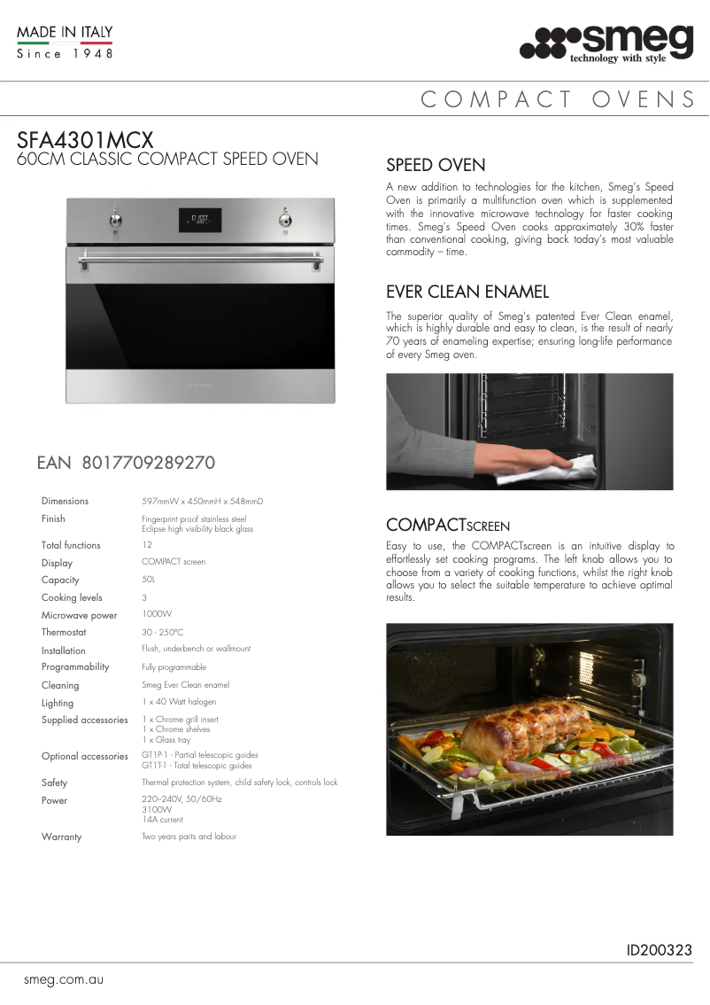 Page n°1 - Fiche technique Smeg SFA4301MCX