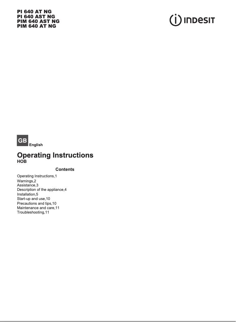 Página 1 del manual Manual de usuario Indesit PIM 640 AT (WH) NG