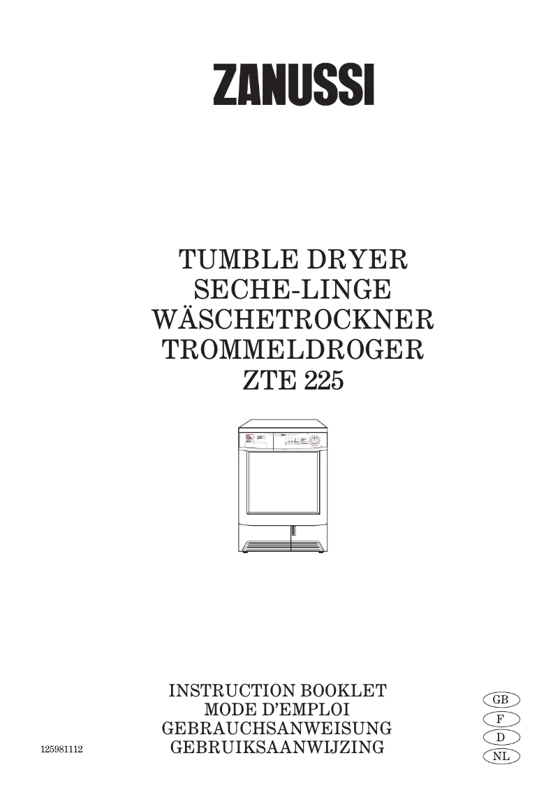 Page n°1 - Manuel utilisateur Zanussi ZTE 225