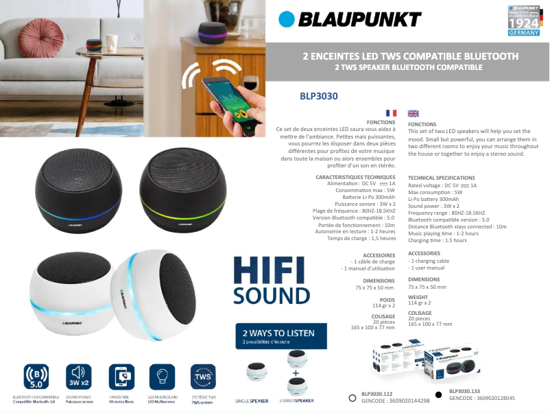 Page n°1 - Fiche technique Blaupunkt BLP3030