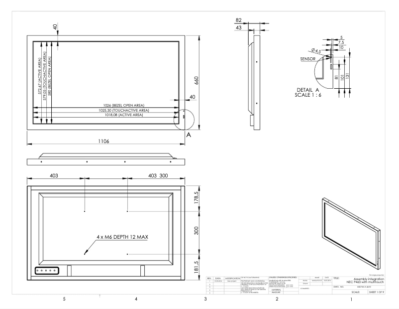 Page 1 de la notice Dessin technique NEC MultiSync P463