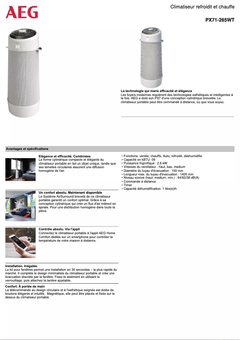 Página 1 del manual Ficha técnica AEG PX71-265WT