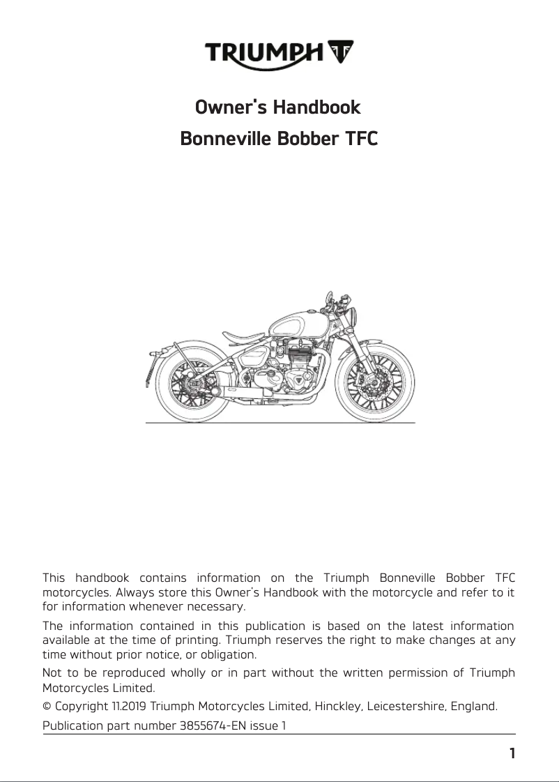 Page n°1 - Manuel utilisateur Triumph Bobber TFC