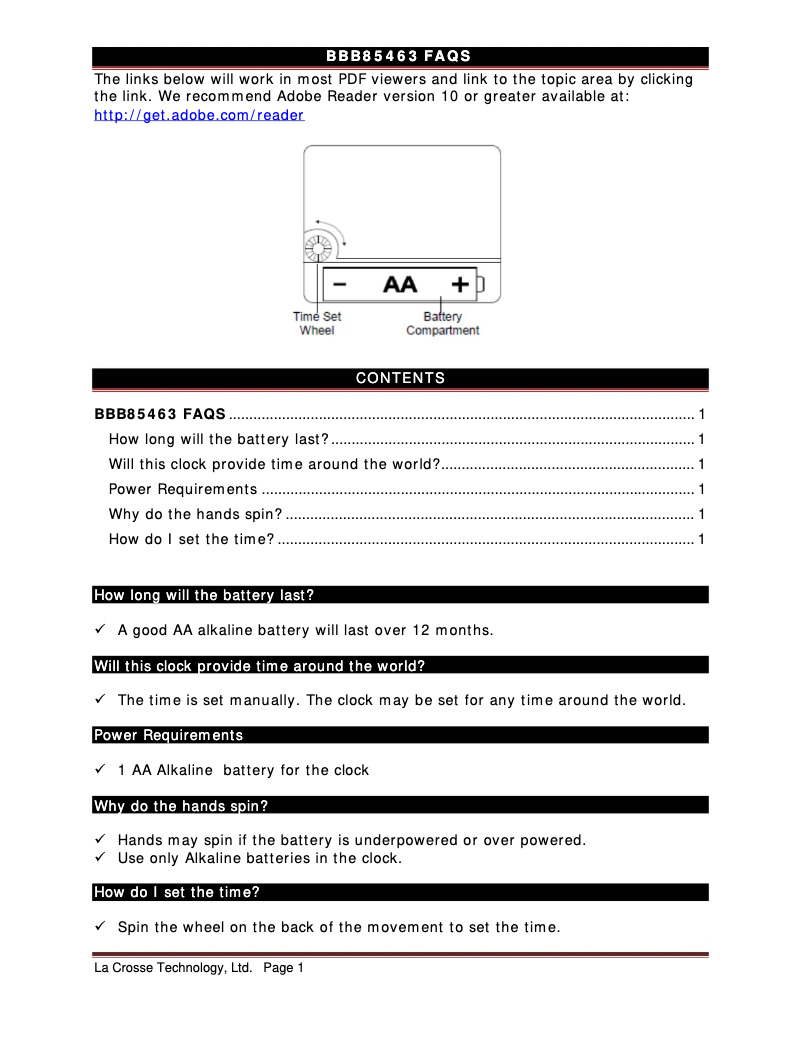 Page 1 de la notice FAQ La Crosse Technology BBB85463