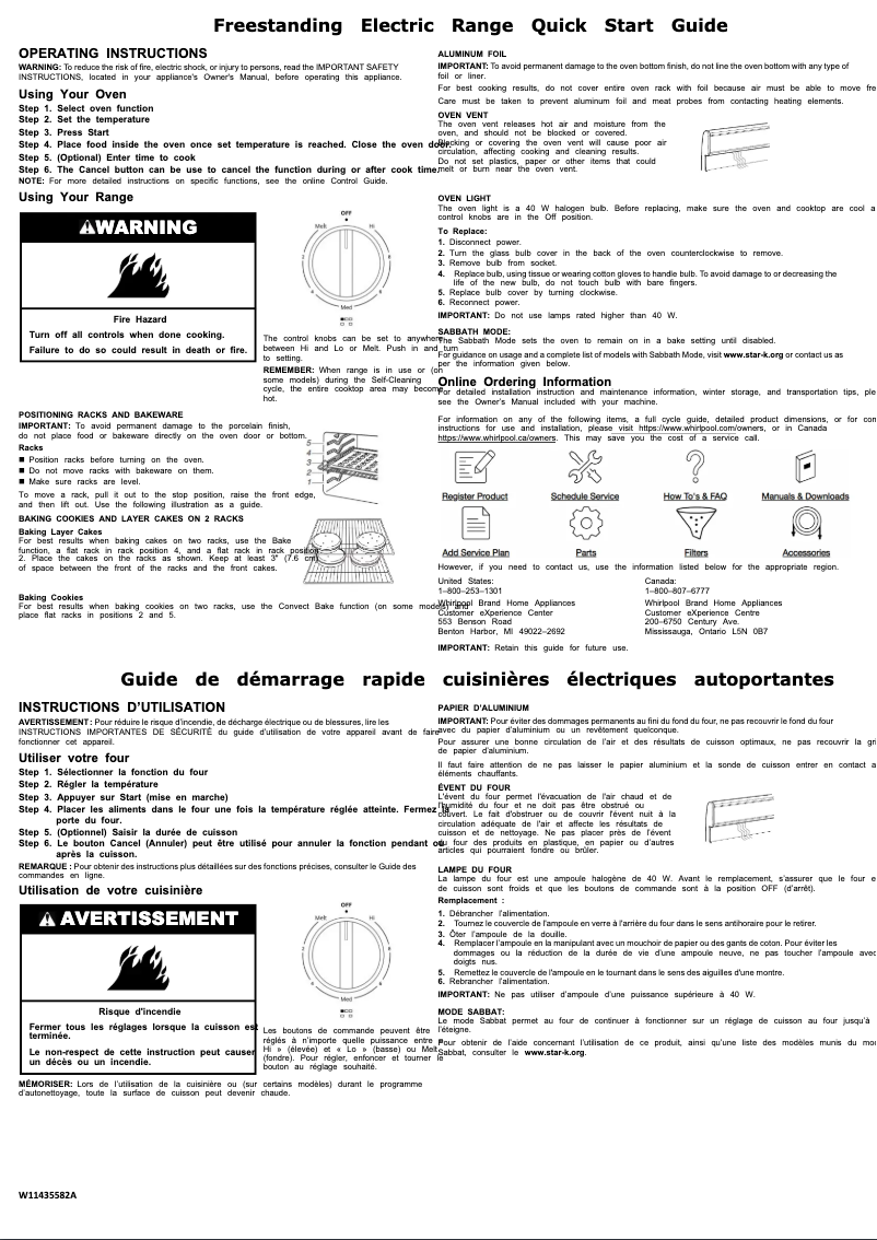 Page 1 of the manual Quick Start Guide Whirlpool WFE505W0JS
