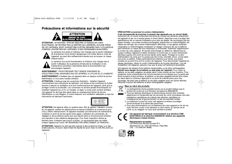Page n°1 - Manuel utilisateur LG XA64