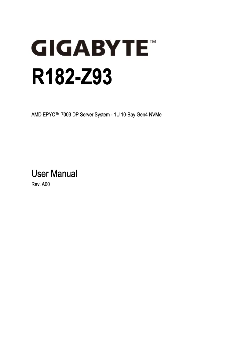 Page n°1 - Manuel utilisateur Gigabyte R182-Z93