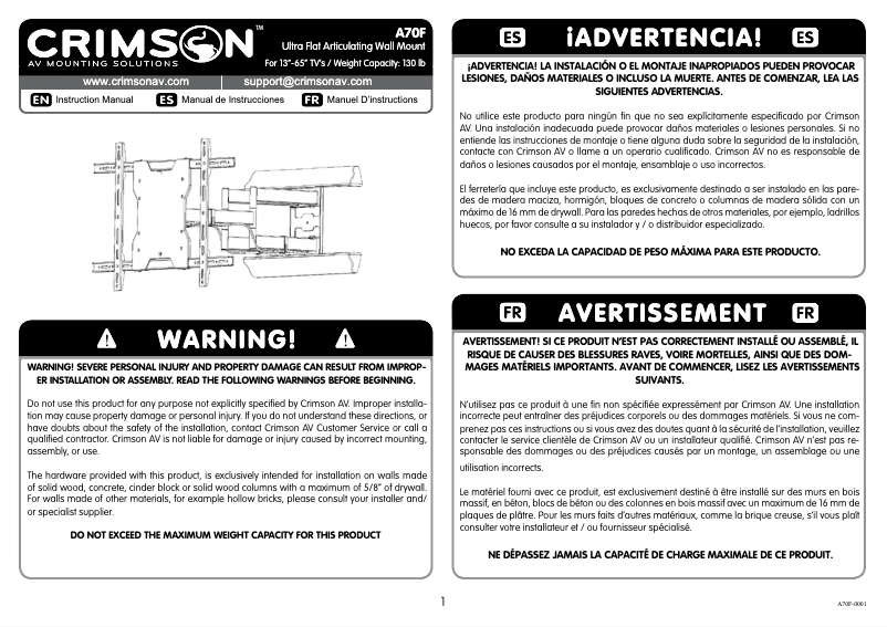 Page 1 de la notice Manuel utilisateur Crimson A70F