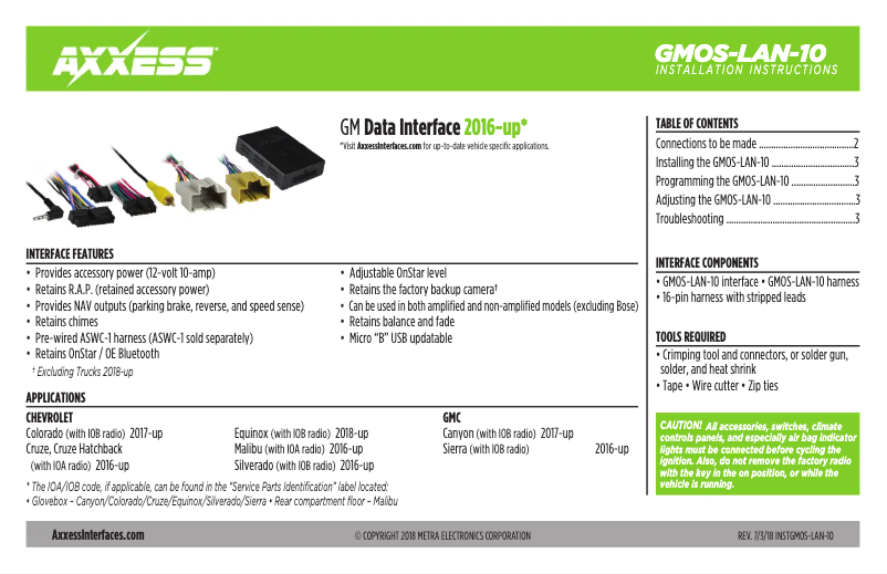 Page n°1 - Manuel utilisateur Metra GMOS-LAN-10