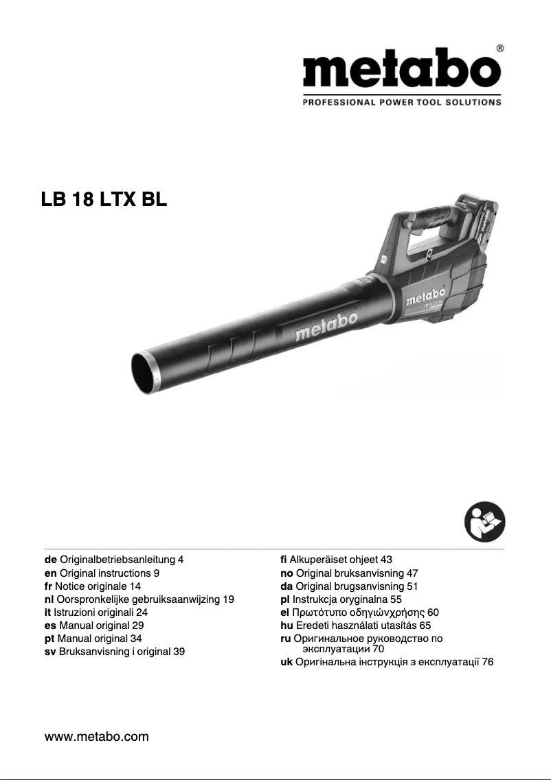 Page 1 de la notice Manuel utilisateur Metabo LB 18 LTX BL