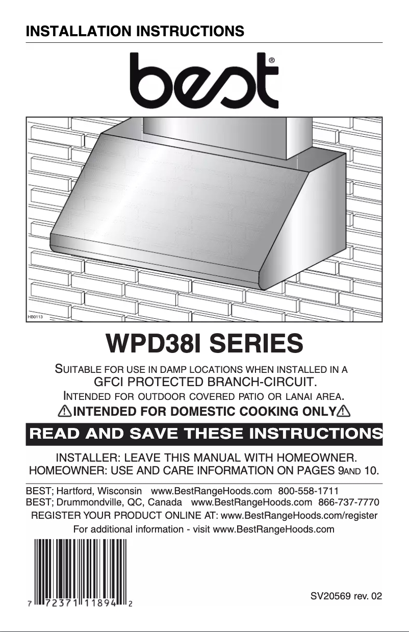 Page n°1 - Guide d'installation Best WPD38I