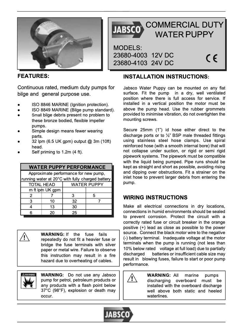 Page 1 de la notice Manuel utilisateur Jabsco 23680-4003
