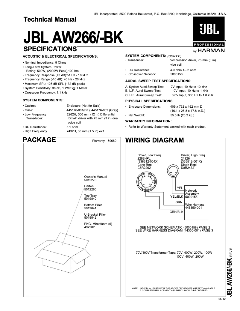 Page 1 de la notice Manuel utilisateur JBL AW266