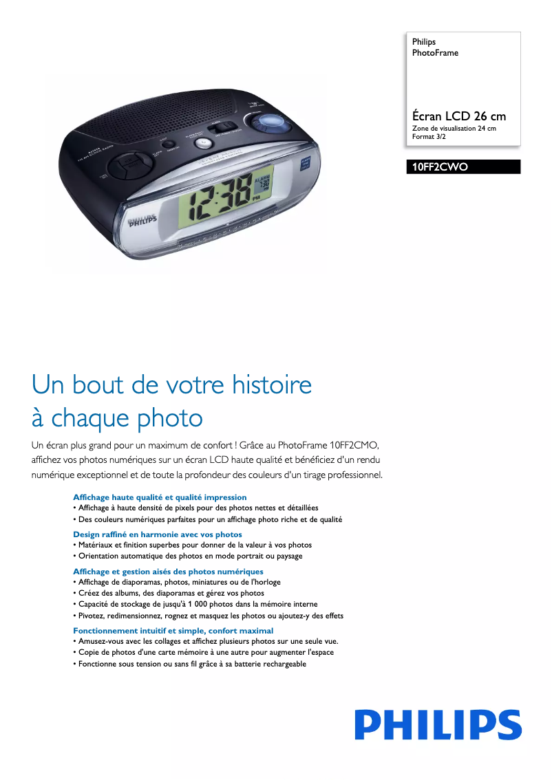 Page 1 de la notice Fiche technique Philips 10FF2CWO