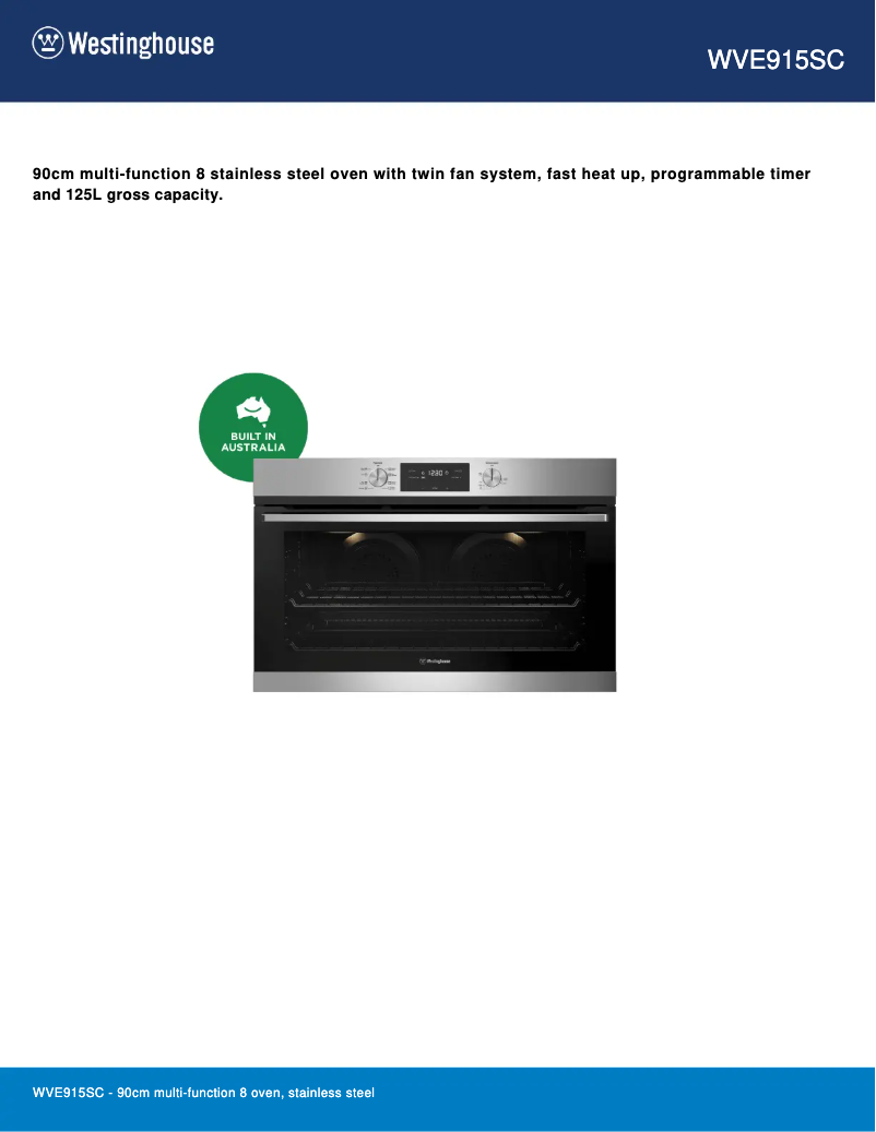 Page n°1 - Fiche technique Westinghouse WVE915SC