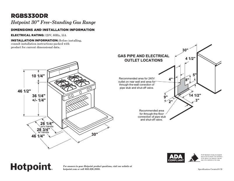 Page 1 de la notice Fiche technique Hotpoint RGBS330DRBB