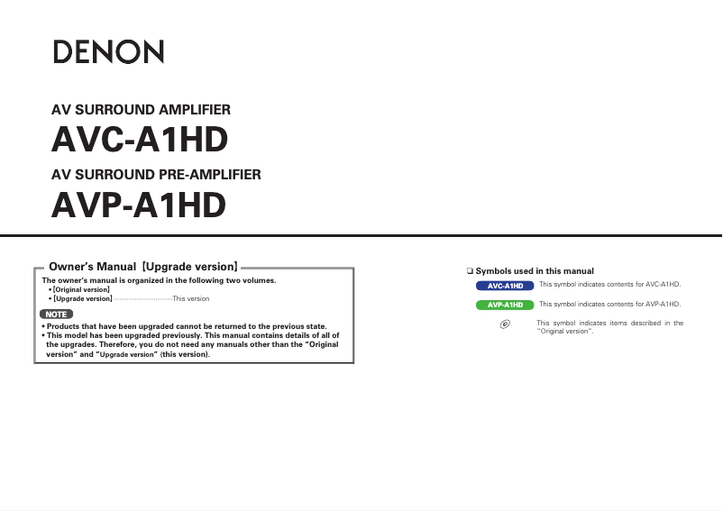 Image de la première page du manuel de l'appareil AVP-A1HD