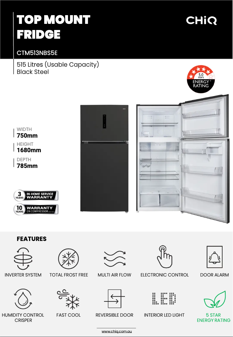 Page 1 de la notice Fiche technique CHiQ CTM513NBS