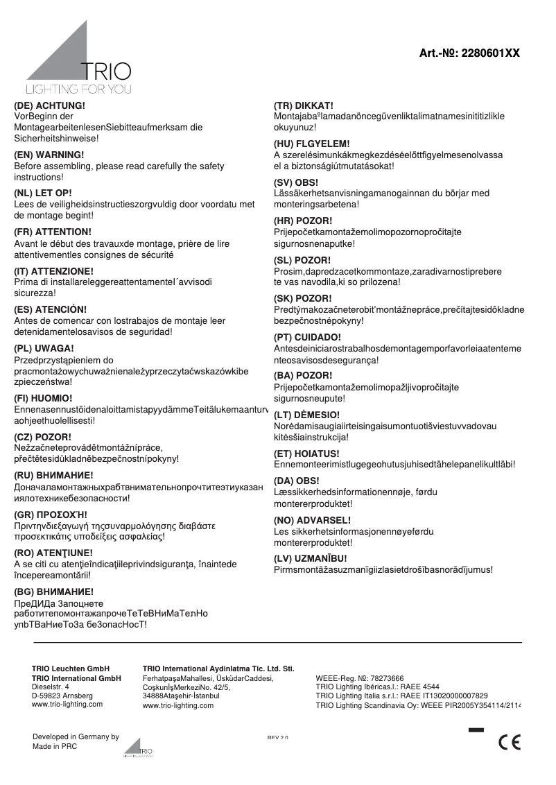 Page 1 de la notice Manuel utilisateur Trio Lighting Timok 228060142