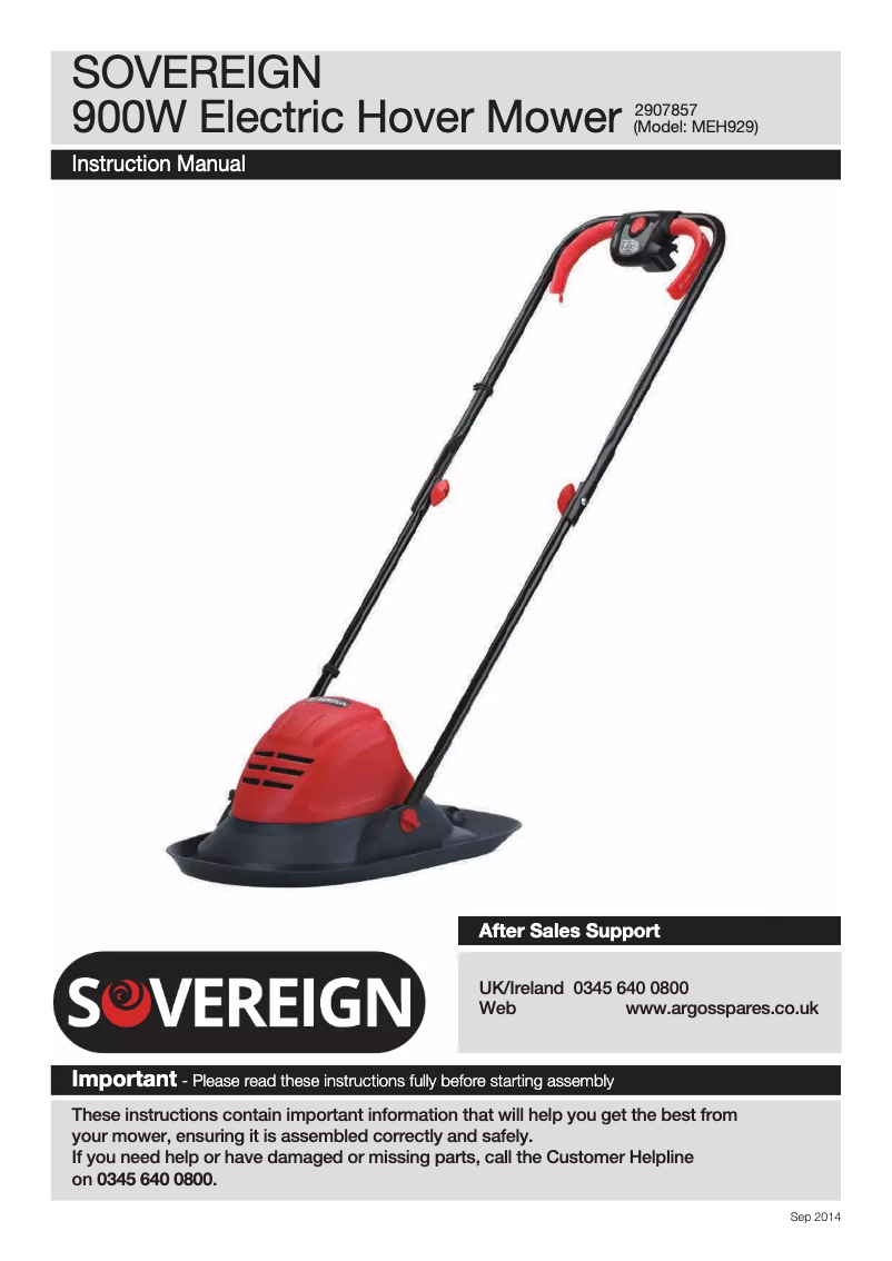 Page n°1 - Manuel utilisateur Sovereign MEH929