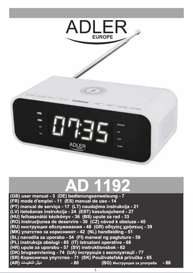 Page 1 de la notice Manuel utilisateur Adler AD 1192