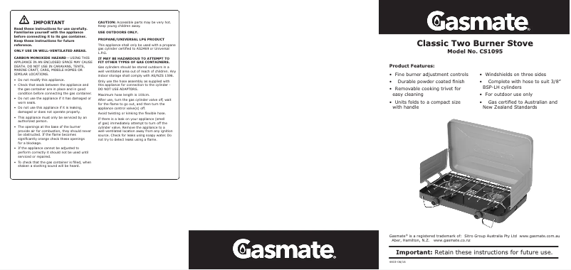 Page n°1 - Manuel utilisateur Gasmate CS1095