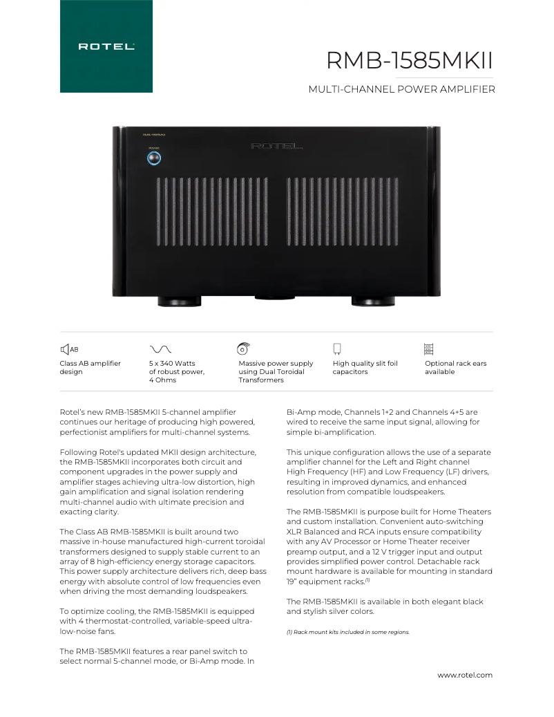 Page 1 of the manual Technical Sheet Rotel RMB-1585MKII