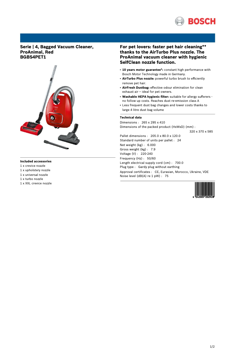 Image de la première page du manuel de l'appareil Serie 4 ProAnimal BGBS4PET1