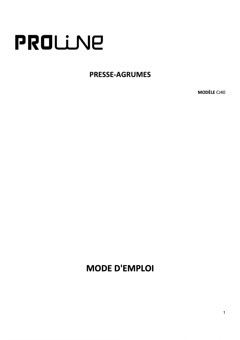 Page 1 de la notice Manuel utilisateur Proline CJ40