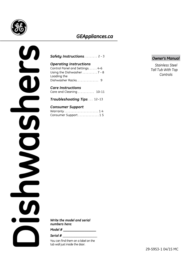 Page 1 de la notice Manuel utilisateur GE PDT660SGF2WW