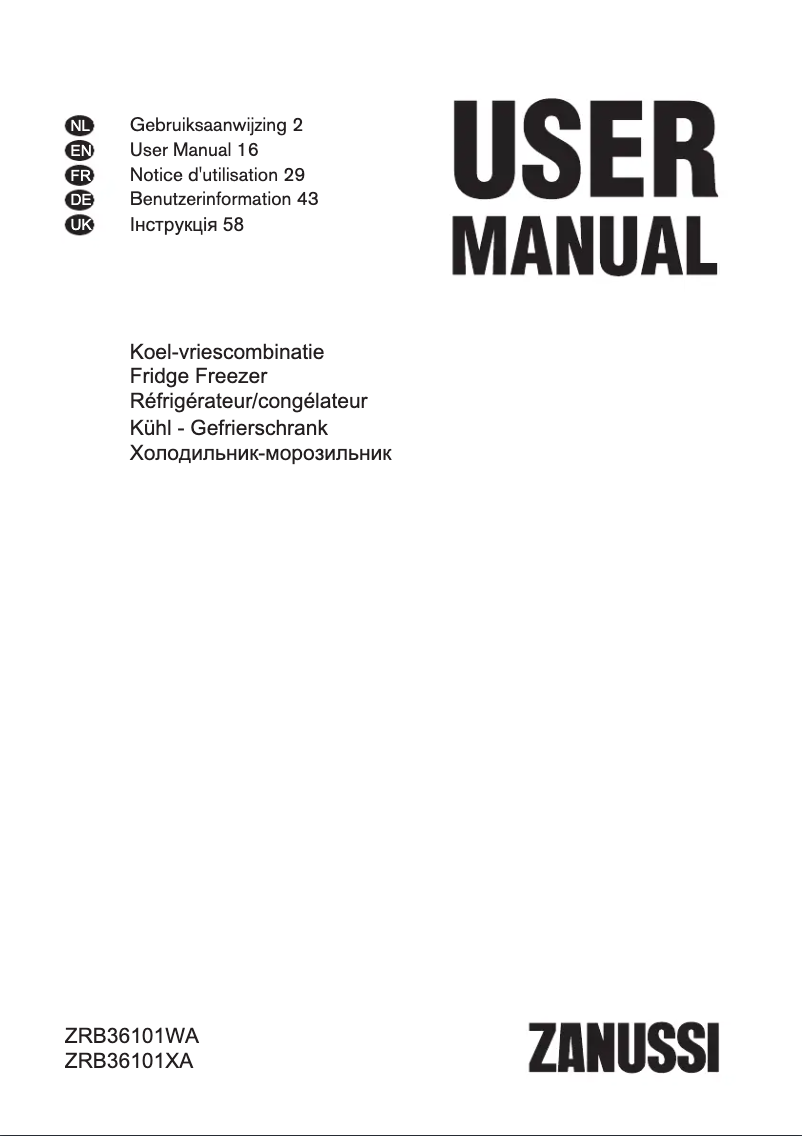 Page 1 de la notice Manuel utilisateur Zanussi ZRB36101XA