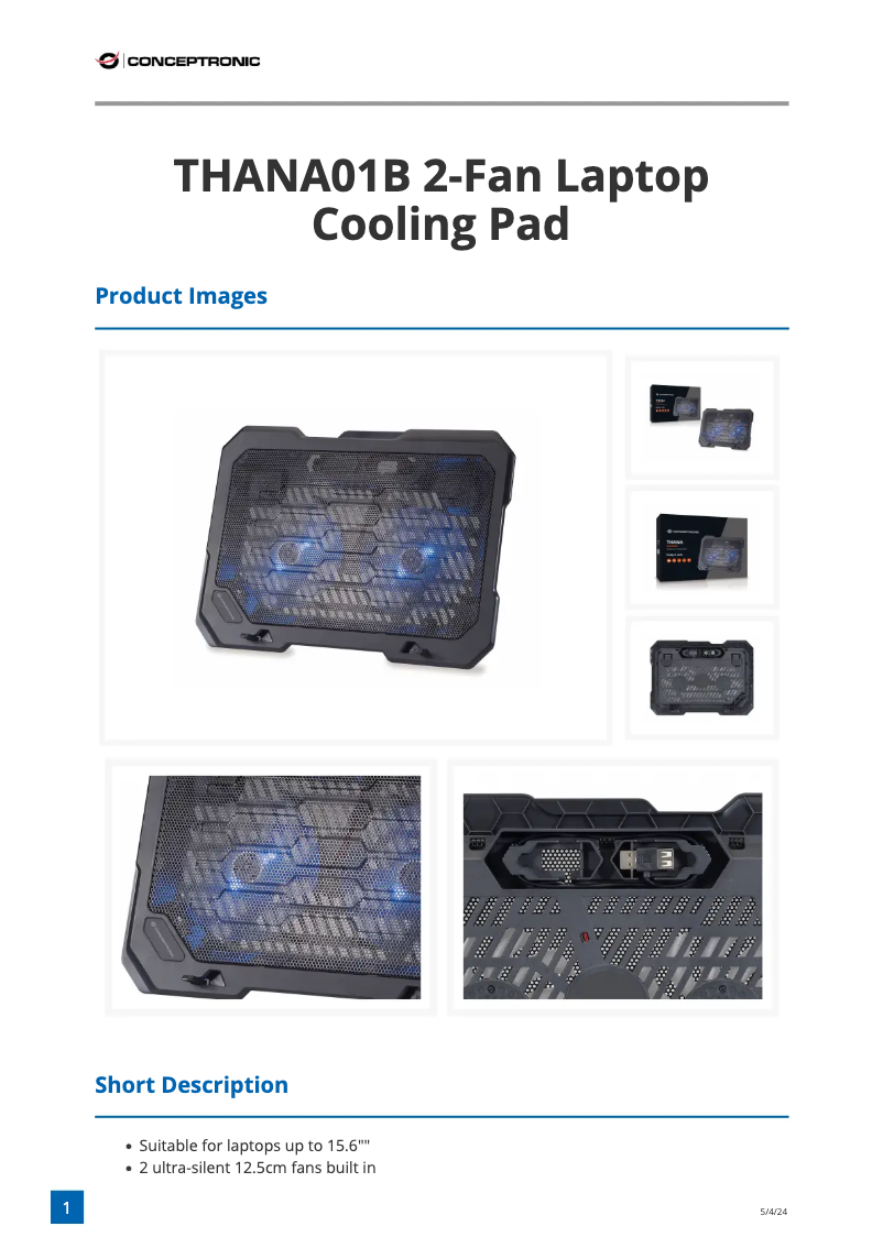 Page 1 de la notice Fiche technique Conceptronic THANA01B