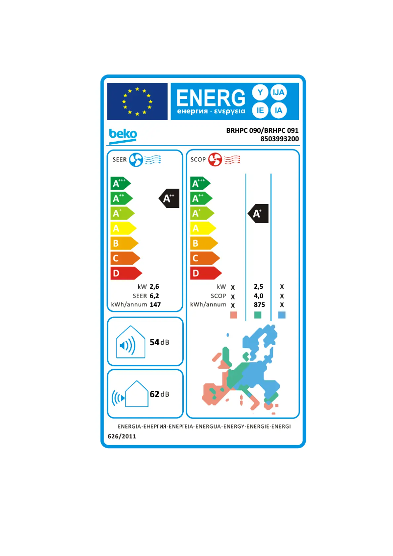 Page n°1 - Label énergétique Beko BRHPC 090