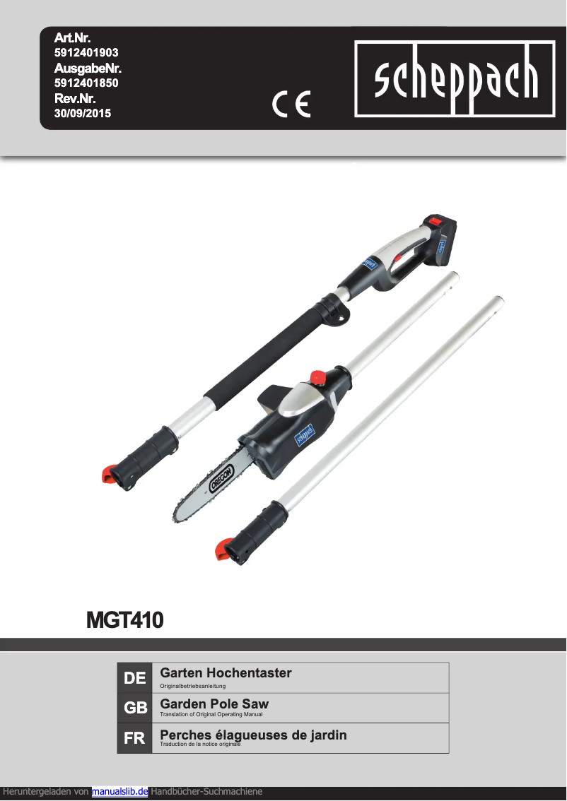 Page n°1 - Manuel utilisateur Scheppach MGT410