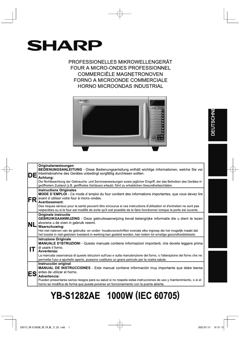 Page 1 de la notice Manuel utilisateur Sharp YB-S1282AE