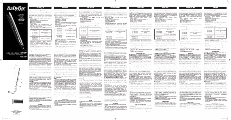 Page 1 de la notice Manuel utilisateur BaByliss Diamond iPro ST387E