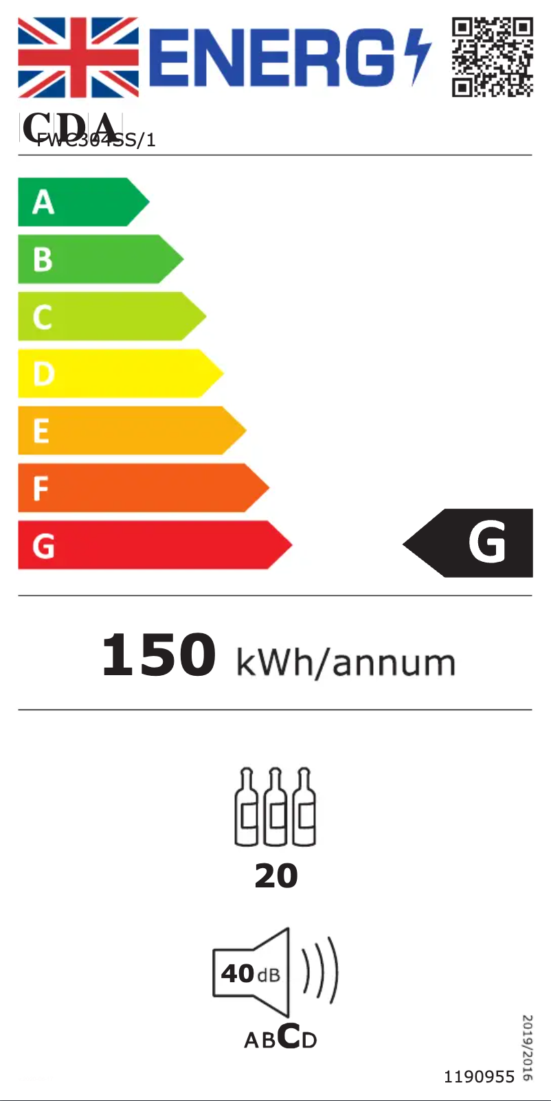 Page n°1 - Label énergétique CDA FWC304BL