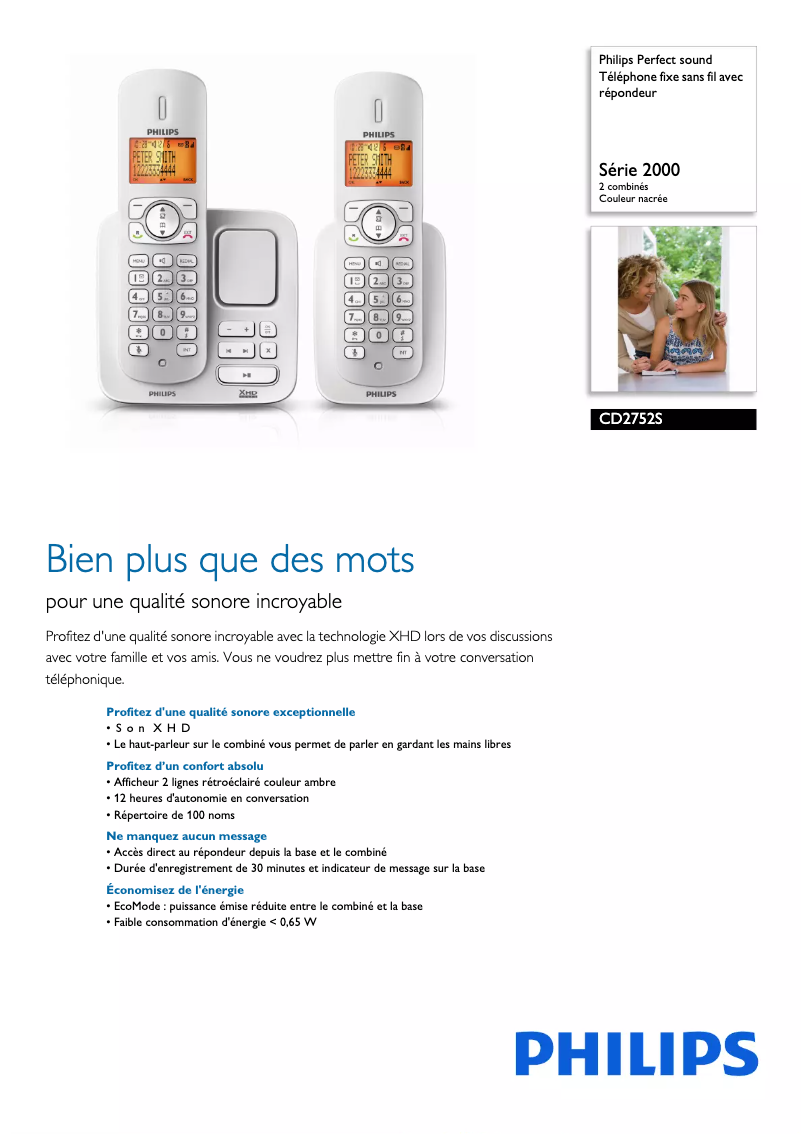 Page n°1 - Fiche technique Philips Perfect sound CD2752S