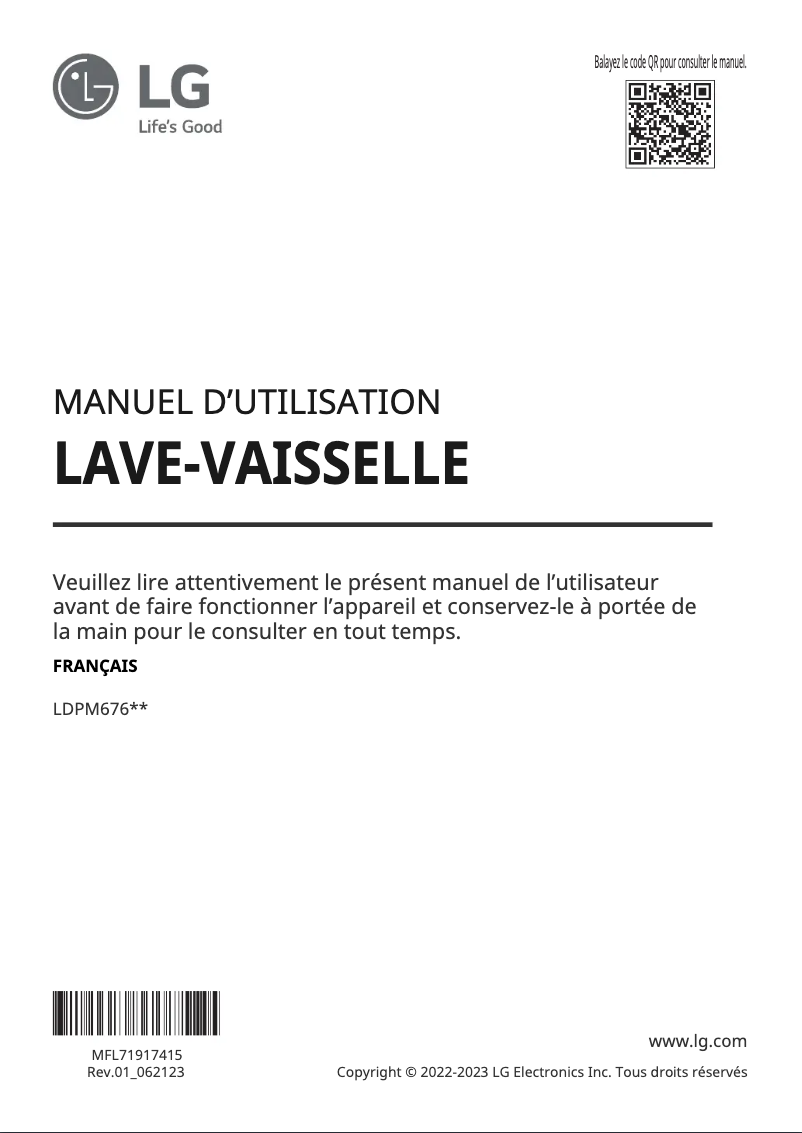 Page 1 de la notice Manuel utilisateur LG LDPM6762S