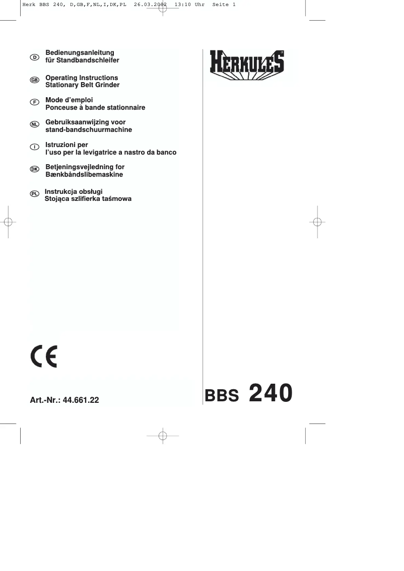 Page 1 de la notice Manuel utilisateur Herkules BBS 240