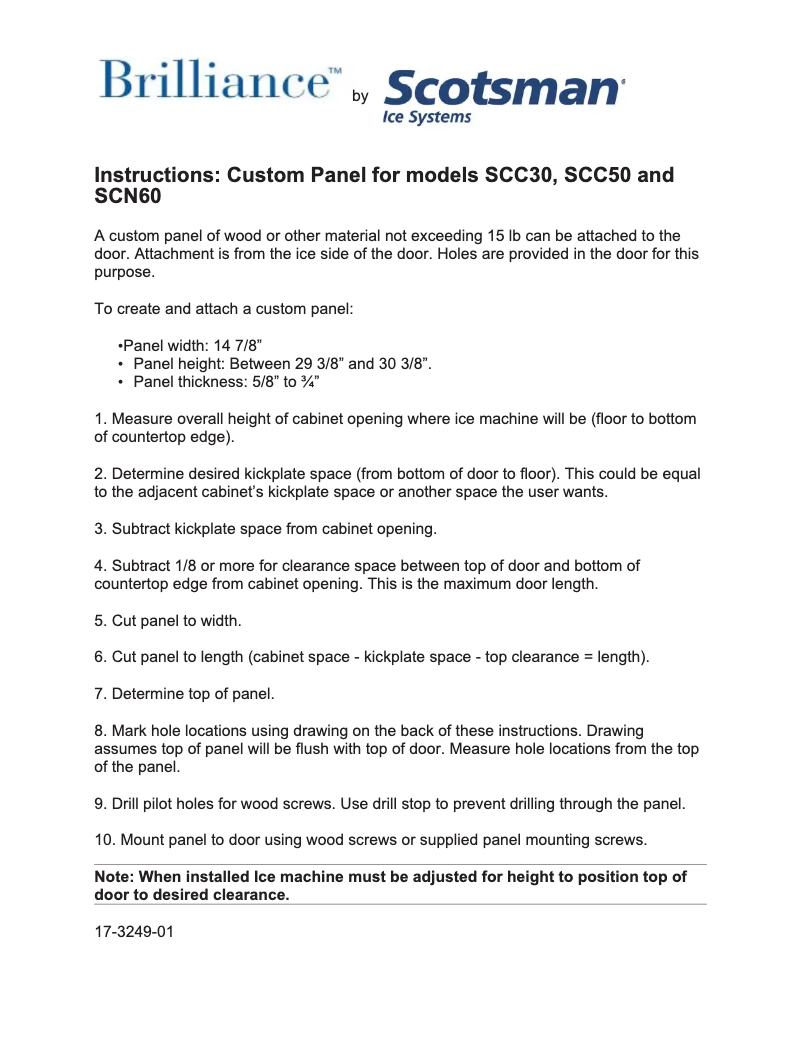 Page 1 of the manual Instructions / Assembly Scotsman Brilliance SCN6O