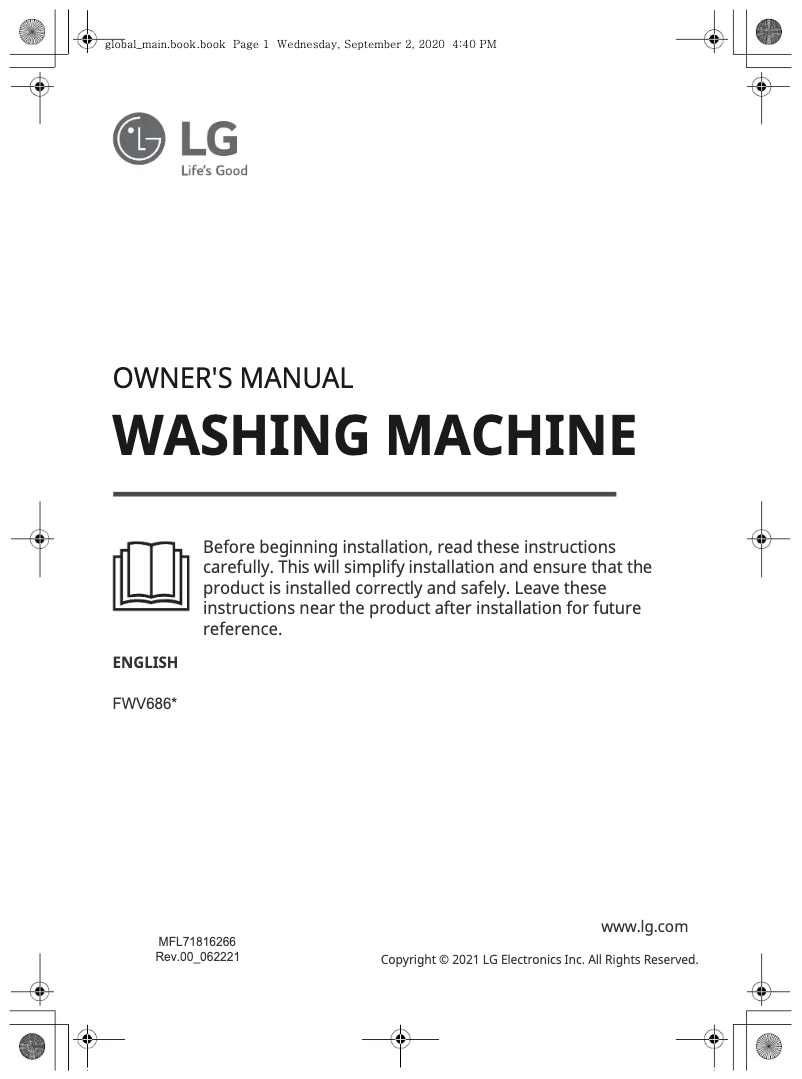 Page 1 de la notice Manuel utilisateur LG FWV686WTE