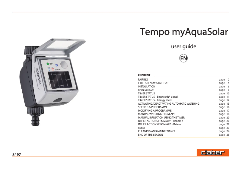 Image de la première page du manuel de l'appareil Tempo myAquaSolar 8498