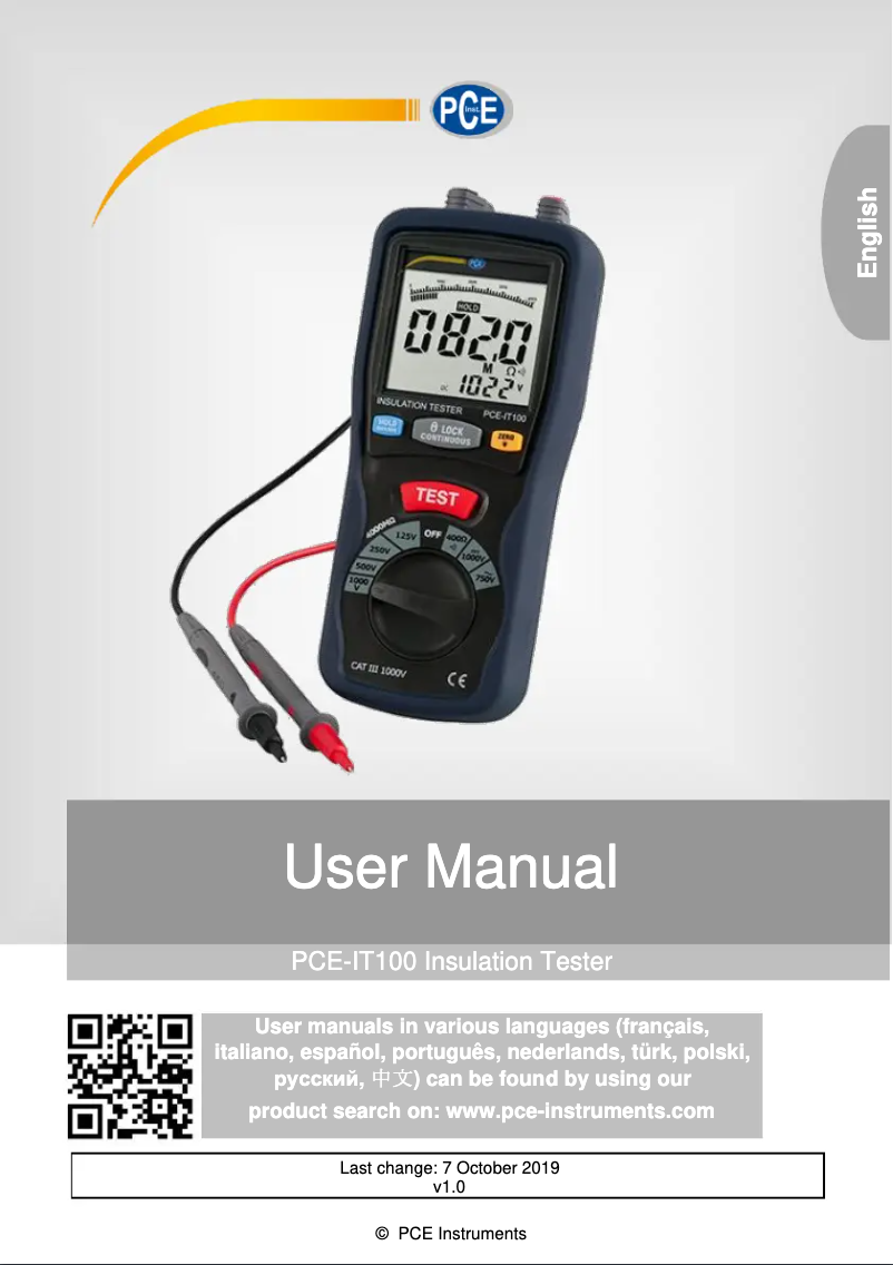 Page n°1 - Manuel utilisateur PCE Instruments PCE-IT100