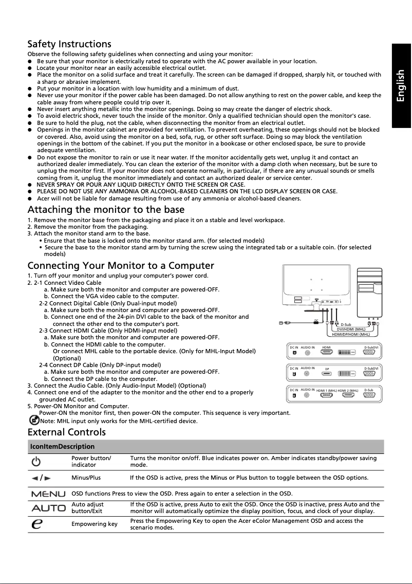 Page n°1 - Manuel utilisateur Acer G246HLA